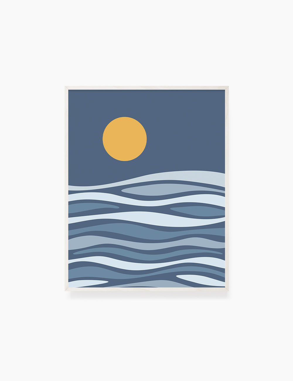 FULL MOON OVER THE BLUE OCEAN WAVES. BOHO ART. Minimalist. Abstract. Printable Wall Art Illustration. - PAPER MOON Art & Design