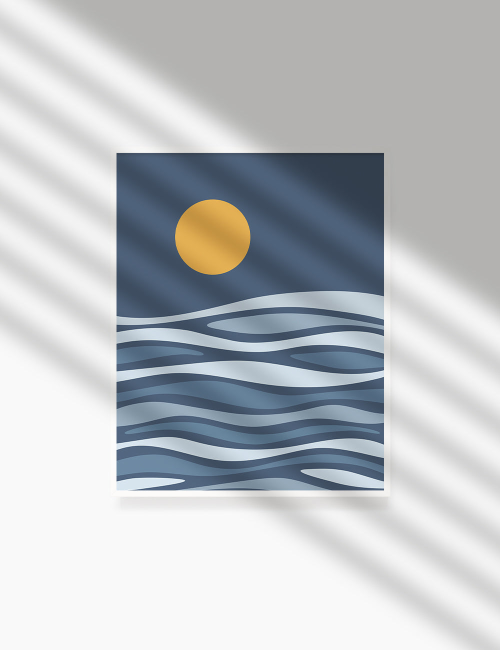 FULL MOON OVER THE BLUE OCEAN WAVES. BOHO ART. Minimalist. Abstract. Printable Wall Art Illustration. - PAPER MOON Art & Design
