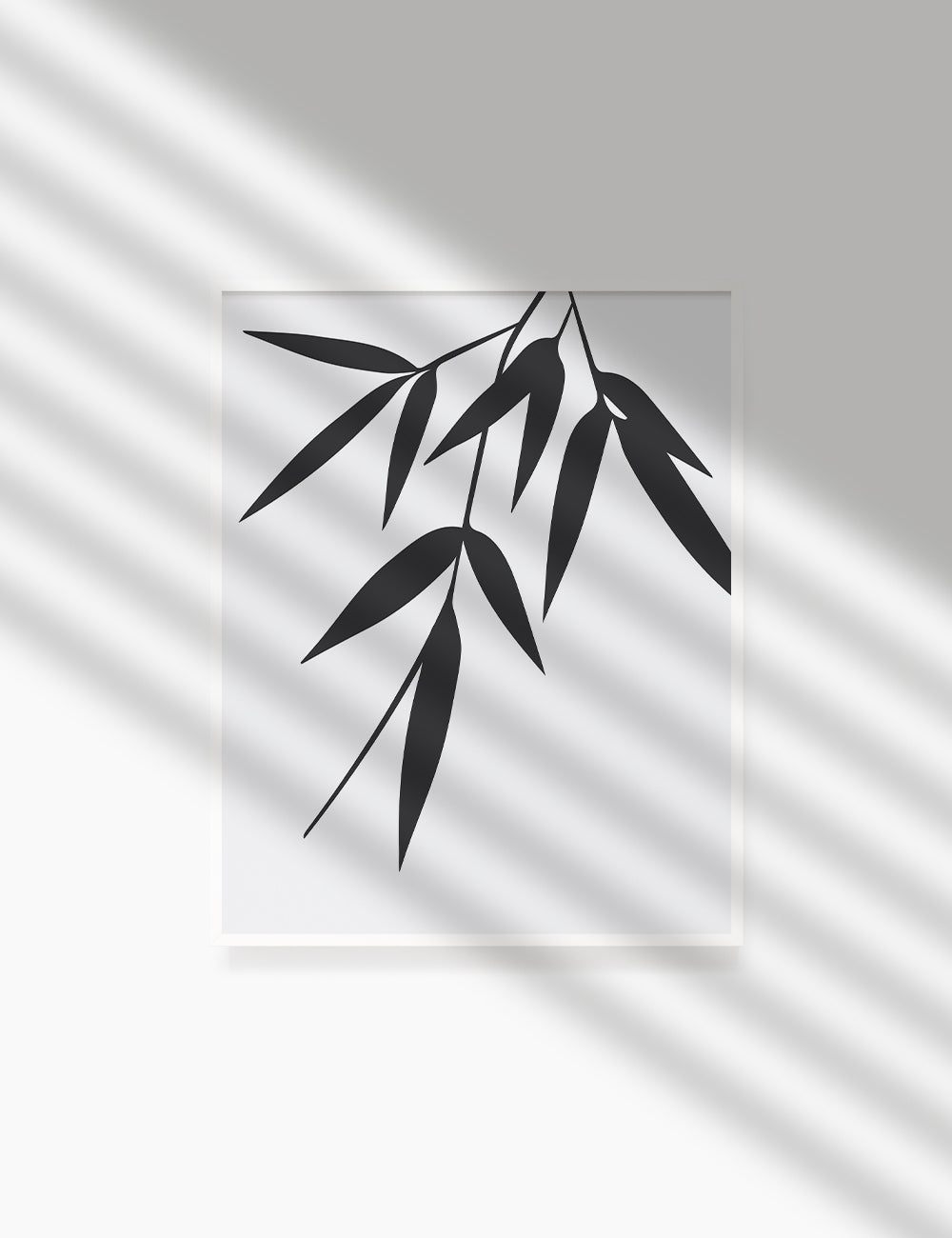 BAMBOO LEAVES. MINIMALIST BOTANICAL BOHO ART. BLACK AND WHITE. Minimal Aesthetic. Clean Design. Printable Wall Art Illustration. - PAPER MOON Art & Design