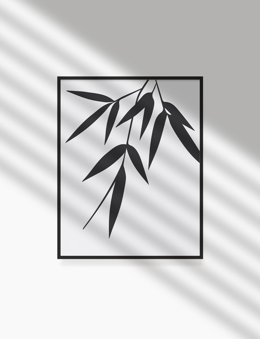 BAMBOO LEAVES. MINIMALIST BOTANICAL BOHO ART. BLACK AND WHITE. Minimal Aesthetic. Clean Design. Printable Wall Art Illustration. - PAPER MOON Art & Design