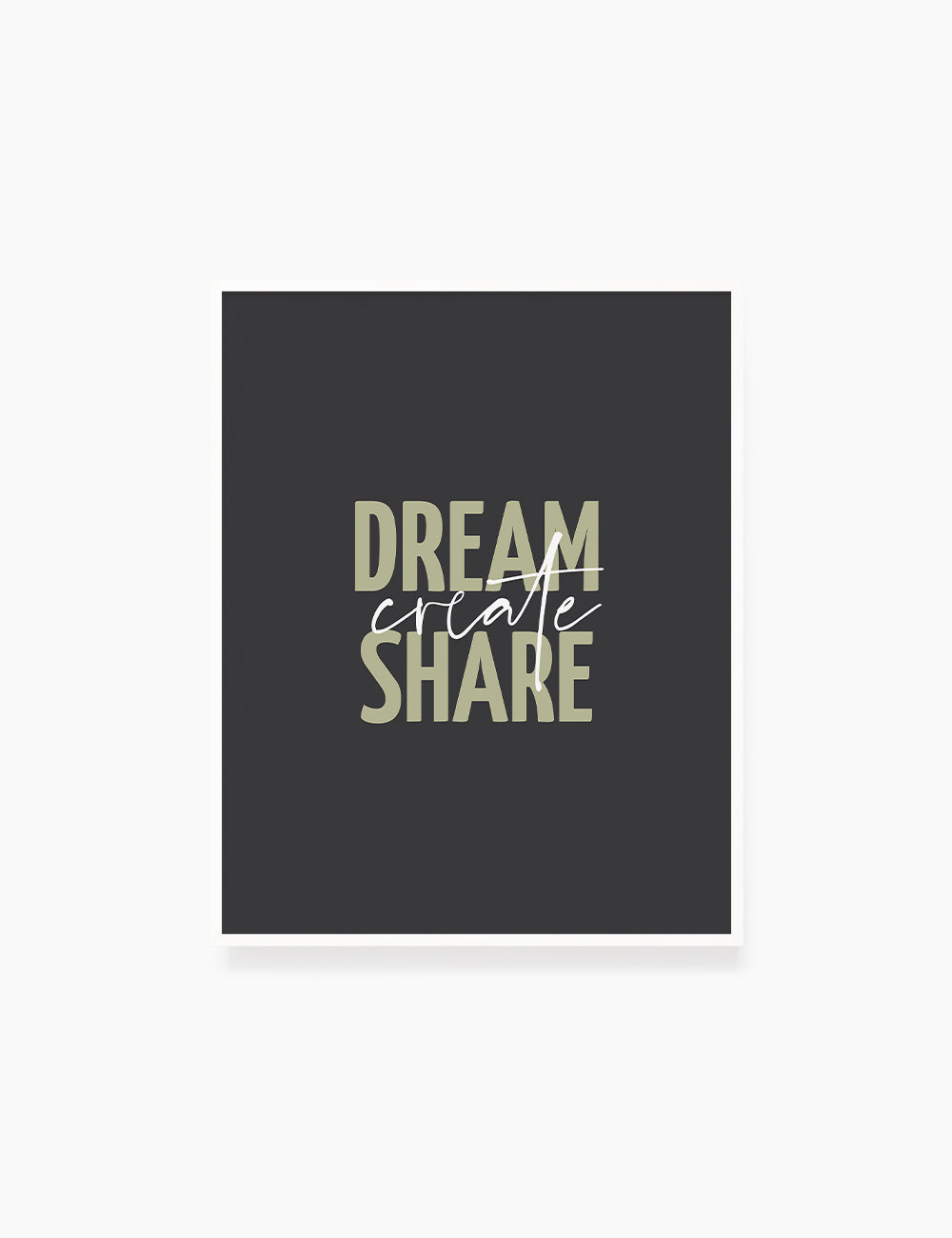 DREAM. CREATE. SHARE. Printable Wall Art Quote. Green. Dark Grey. Black.  - PAPER MOON Art & Design