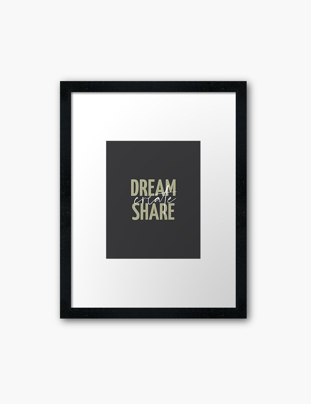 DREAM. CREATE. SHARE. Printable Wall Art Quote. Green. Dark Grey. Black. - PAPER MOON Art & Design