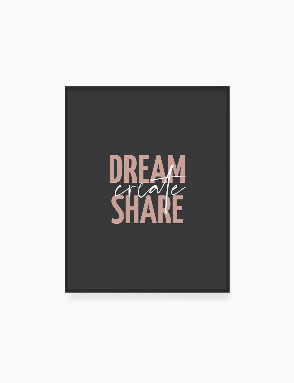 DREAM. CREATE. SHARE. Blush. Rose. Pale Red. Dark Grey. Black. Printable Wall Art Quote. - PAPER MOON Art & Design