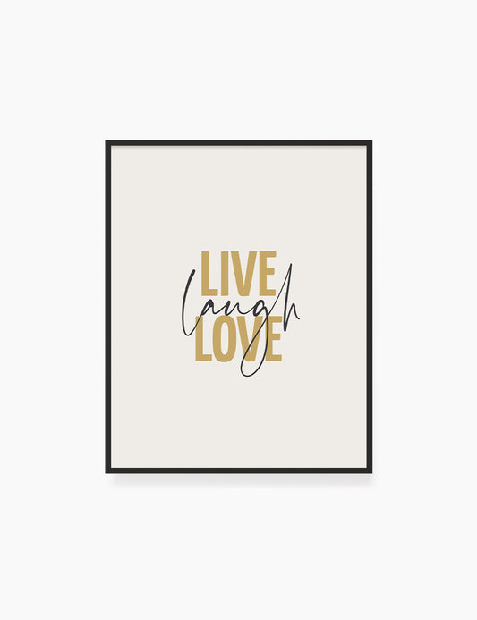 LIVE. LAUGH. LOVE. Yellow Gold. Beige. Inspirational quote. Printable Wall Art Quote. - PAPER MOON Art & Design