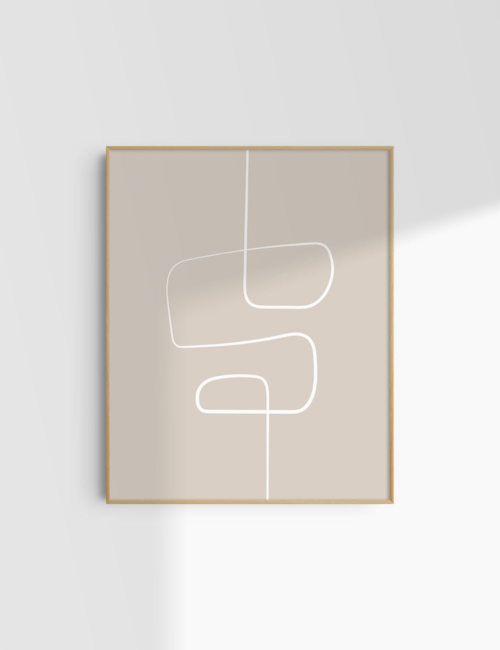 MINIMALIST, ABSTRACT ONE LINE ART. Beige and White. Printable Wall Art Illustration.