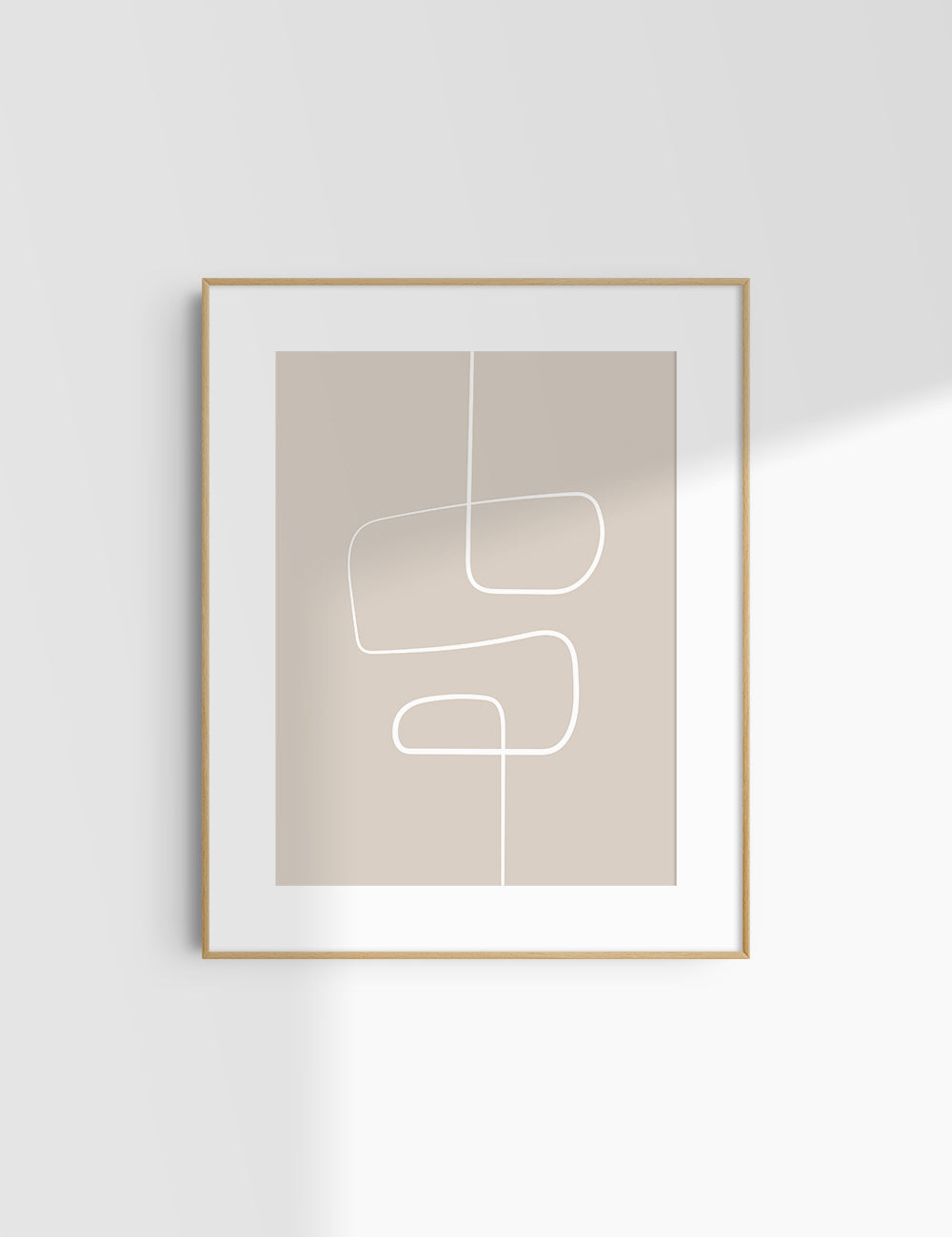 MINIMALIST, ABSTRACT ONE LINE ART. Beige and White. Printable Wall Art Illustration.