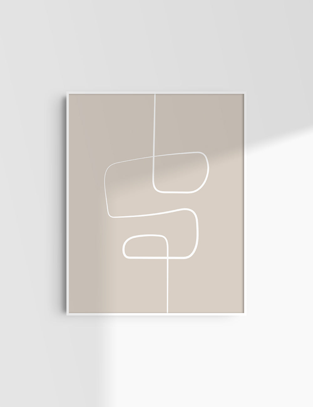 MINIMALIST, ABSTRACT ONE LINE ART. Beige and White. Printable Wall Art Illustration.