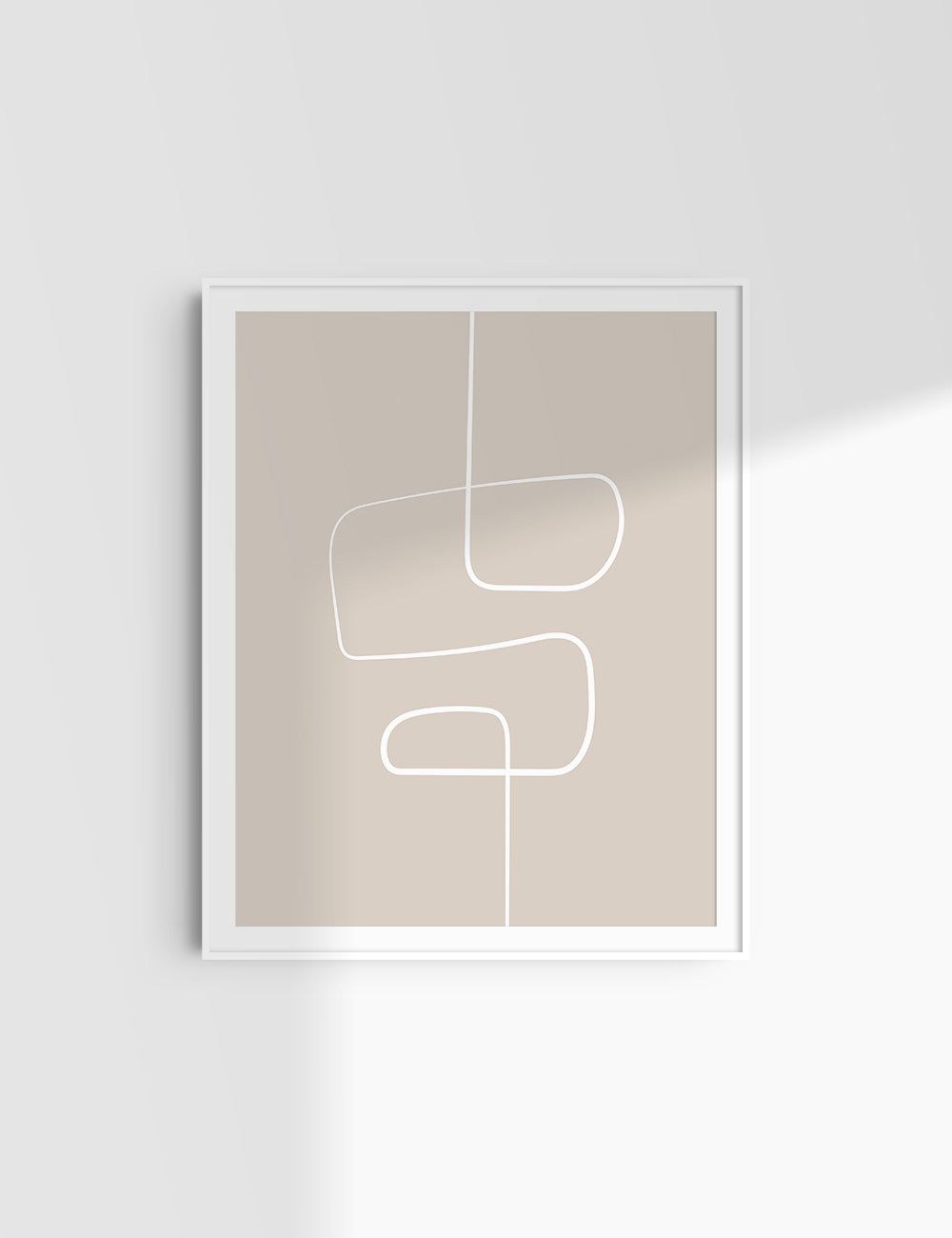 MINIMALIST, ABSTRACT ONE LINE ART. Beige and White. Printable Wall Art Illustration.