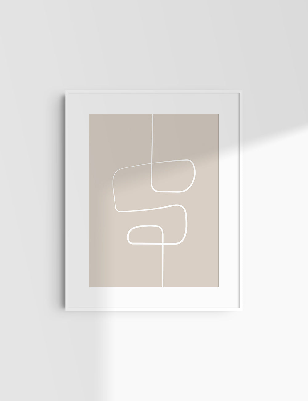 MINIMALIST, ABSTRACT ONE LINE ART. Beige and White. Printable Wall Art Illustration.