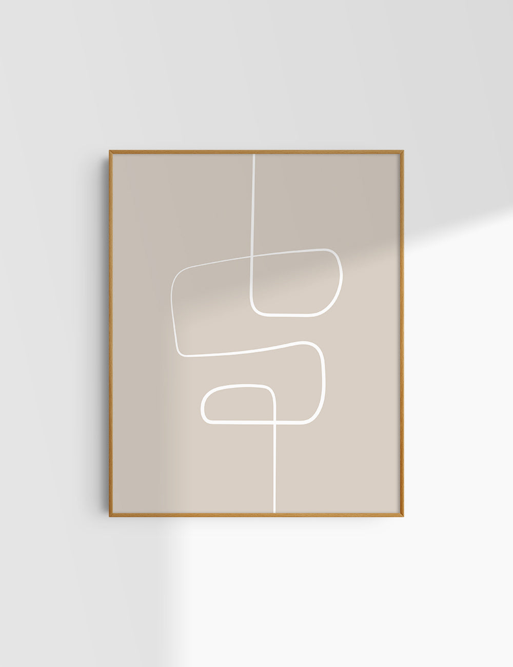 MINIMALIST, ABSTRACT ONE LINE ART. Beige and White. Printable Wall Art Illustration.