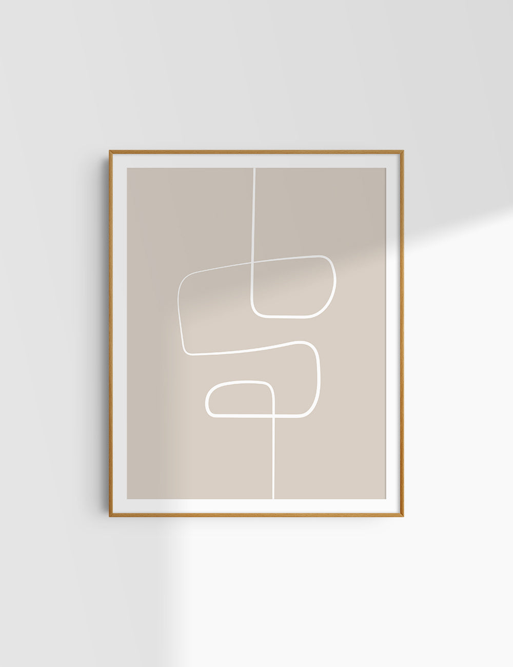 MINIMALIST, ABSTRACT ONE LINE ART. Beige and White. Printable Wall Art Illustration.