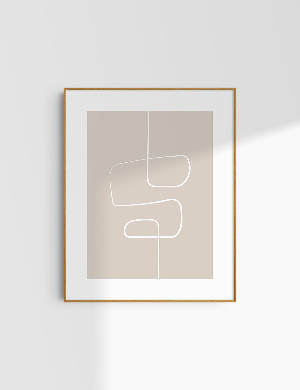 MINIMALIST, ABSTRACT ONE LINE ART. Beige and White. Printable Wall Art Illustration.
