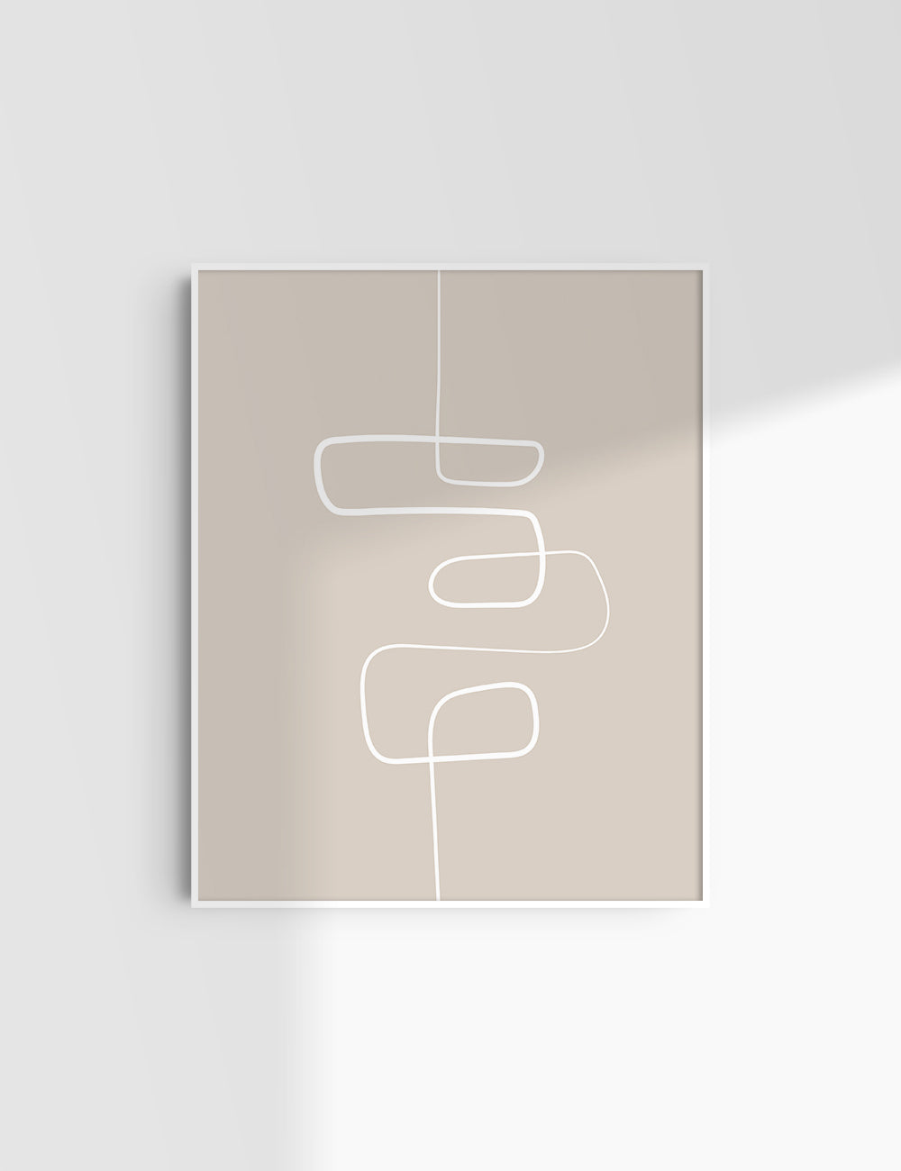 MINIMALIST, ABSTRACT ONE LINE ART. Beige and White. Printable Wall Art Illustration.