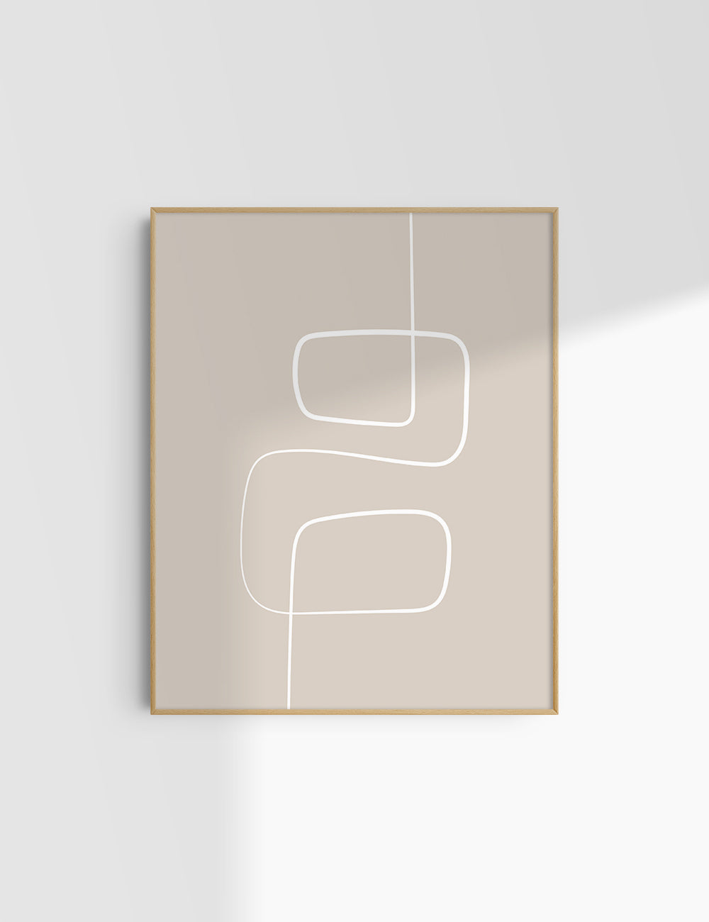MINIMALIST, ABSTRACT ONE LINE ART. Beige and White. Printable Wall Art Illustration.