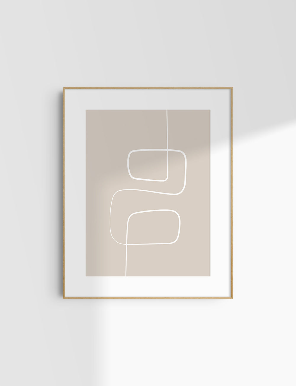 MINIMALIST, ABSTRACT ONE LINE ART. Beige and White. Printable Wall Art Illustration.
