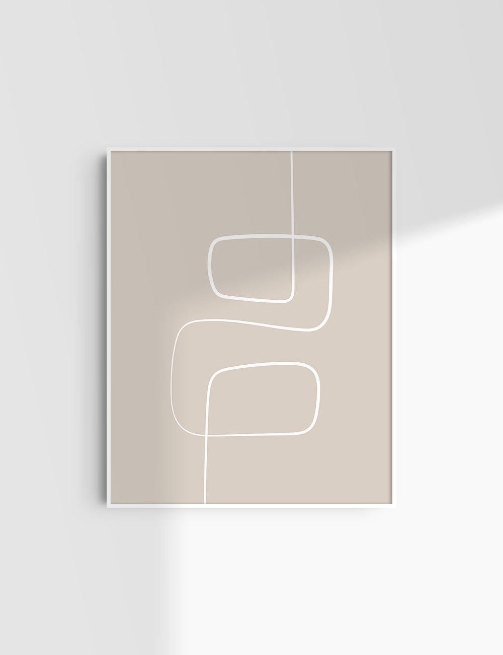 MINIMALIST, ABSTRACT ONE LINE ART. Beige and White. Printable Wall Art Illustration.