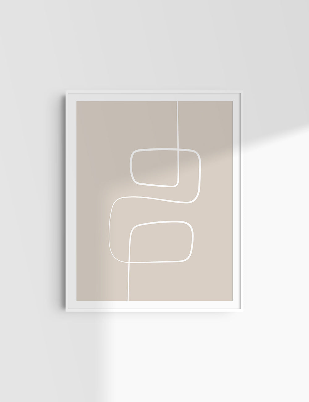 MINIMALIST, ABSTRACT ONE LINE ART. Beige and White. Printable Wall Art Illustration.