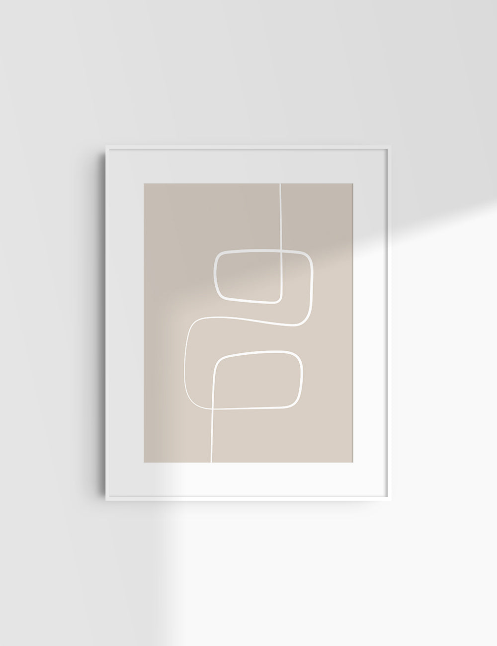 MINIMALIST, ABSTRACT ONE LINE ART. Beige and White. Printable Wall Art Illustration.