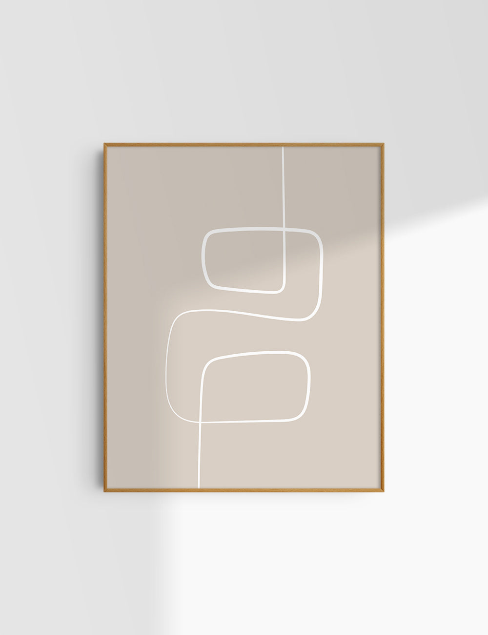 MINIMALIST, ABSTRACT ONE LINE ART. Beige and White. Printable Wall Art Illustration.