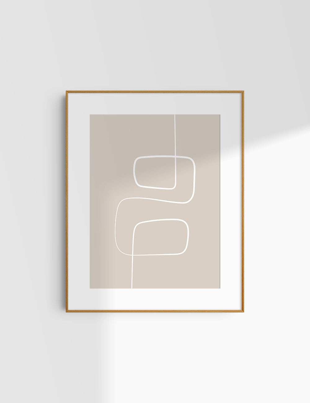 MINIMALIST, ABSTRACT ONE LINE ART. Beige and White. Printable Wall Art Illustration.