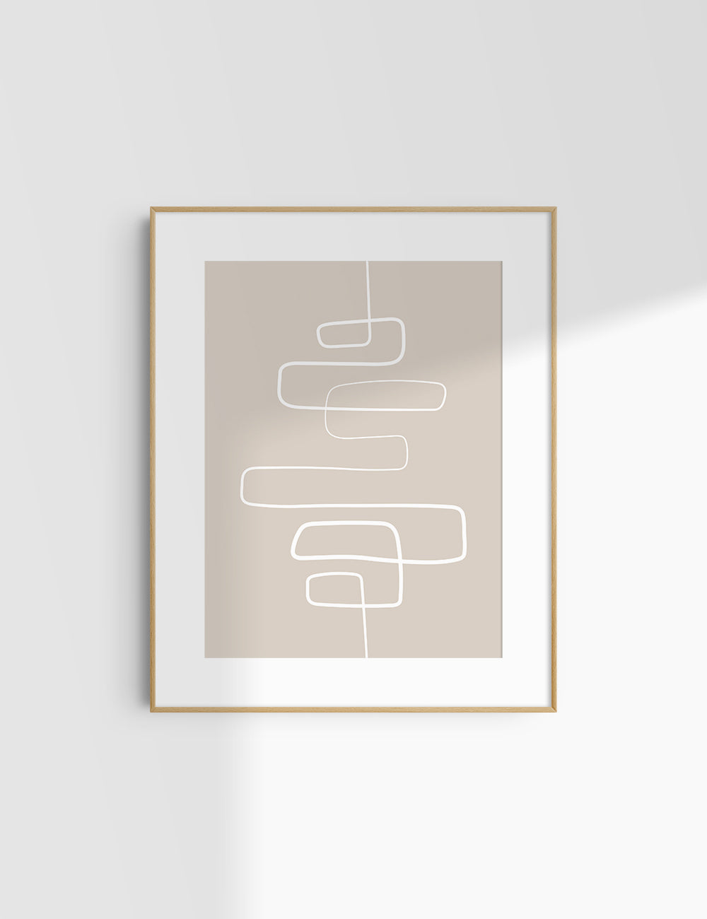 MINIMALIST, ABSTRACT ONE LINE ART. Beige and White. Printable Wall Art Illustration.