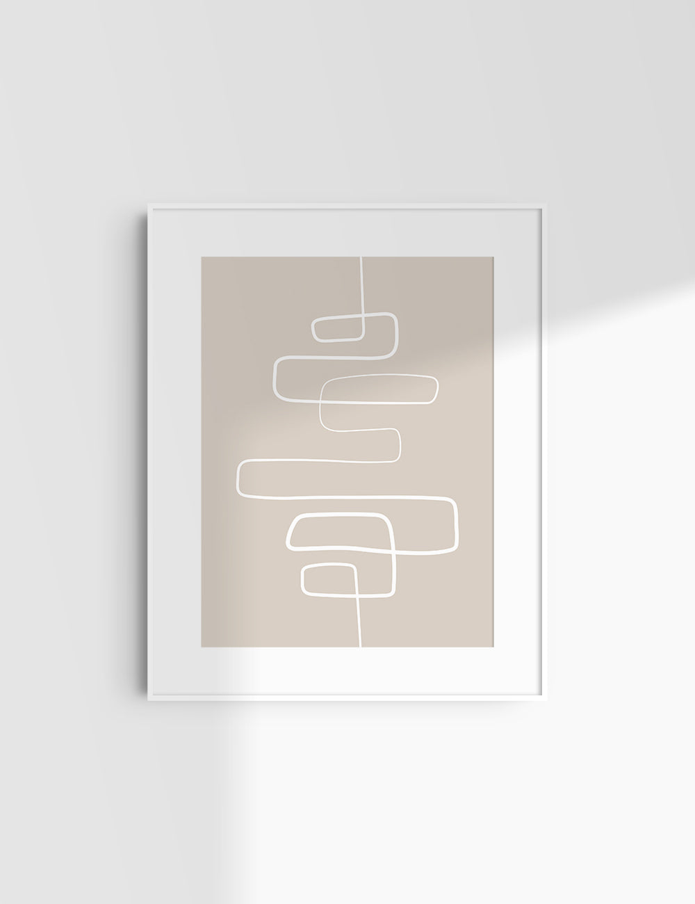 MINIMALIST, ABSTRACT ONE LINE ART. Beige and White. Printable Wall Art Illustration.