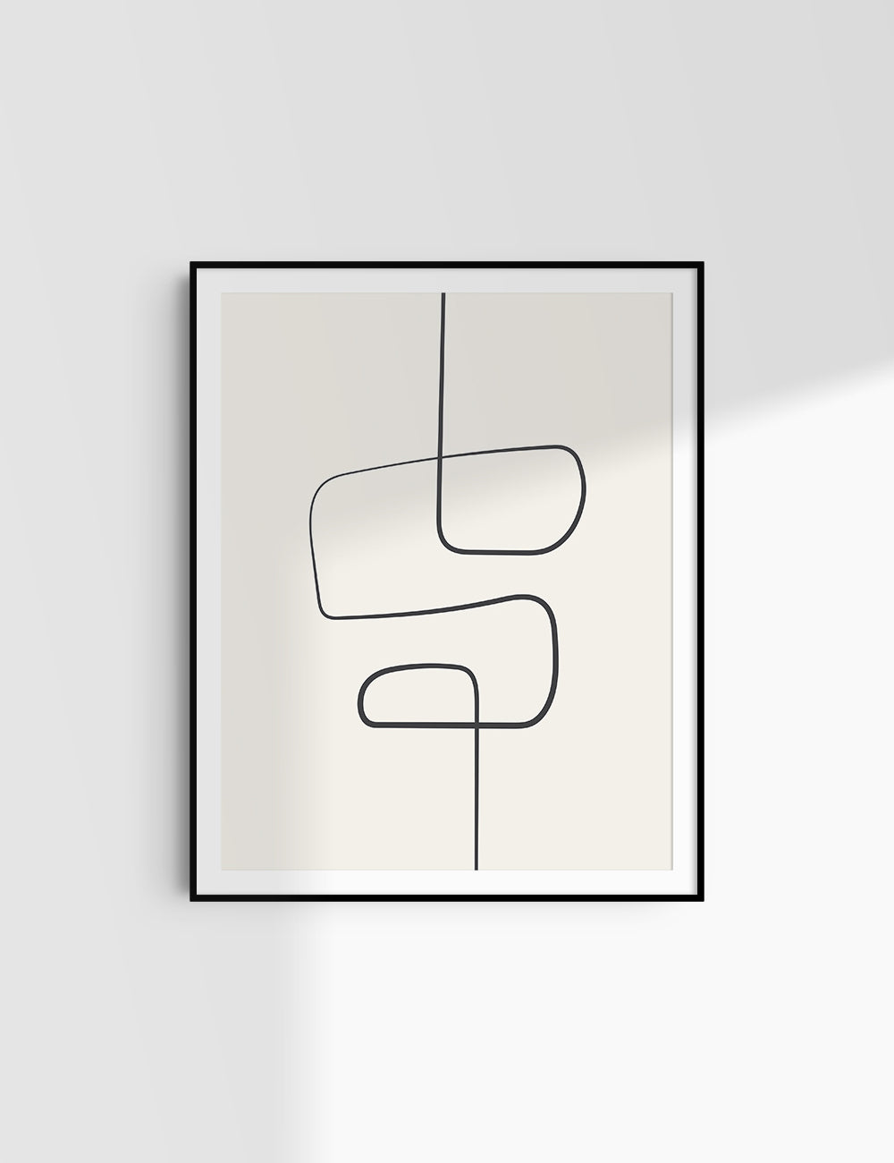 MINIMALIST, ABSTRACT ONE LINE ART. Beige and Black. Printable Wall Art Illustration.