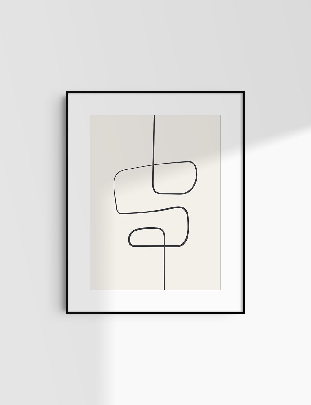 MINIMALIST, ABSTRACT ONE LINE ART. Beige and Black. Printable Wall Art Illustration.