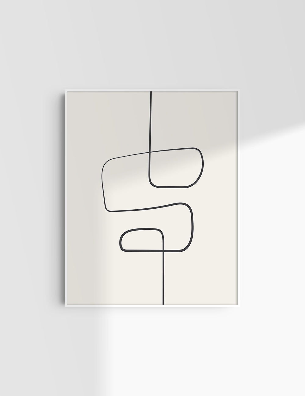 MINIMALIST, ABSTRACT ONE LINE ART. Beige and Black. Printable Wall Art Illustration.
