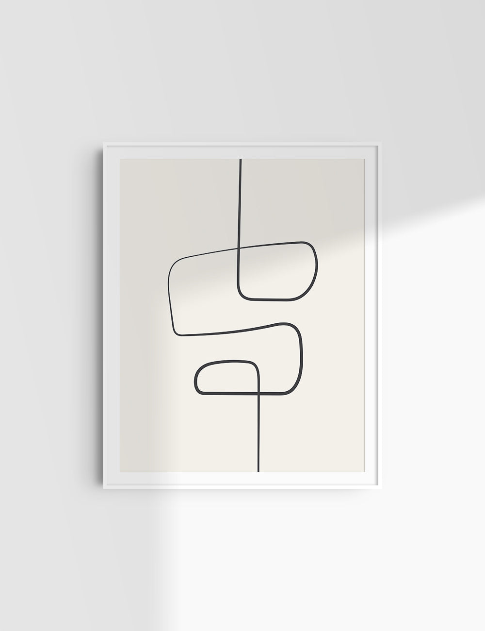 MINIMALIST, ABSTRACT ONE LINE ART. Beige and Black. Printable Wall Art Illustration.