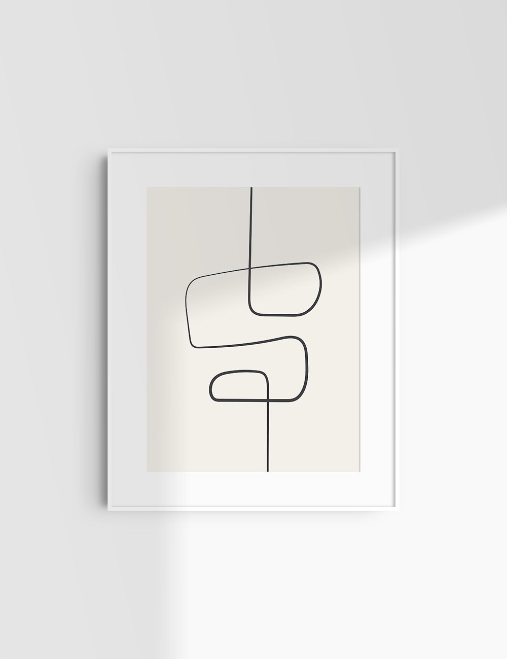 MINIMALIST, ABSTRACT ONE LINE ART. Beige and Black. Printable Wall Art Illustration.