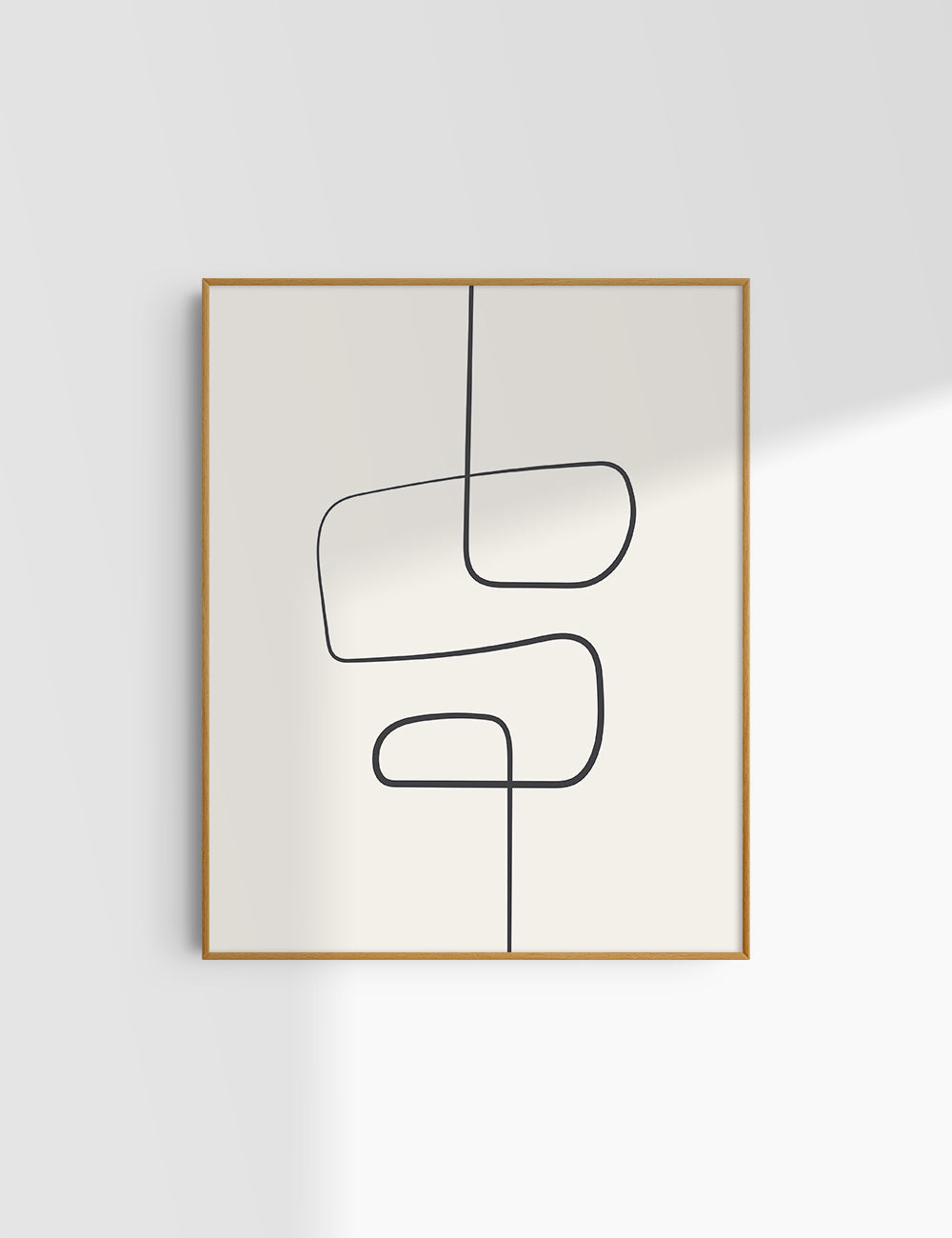 MINIMALIST, ABSTRACT ONE LINE ART. Beige and Black. Printable Wall Art Illustration.