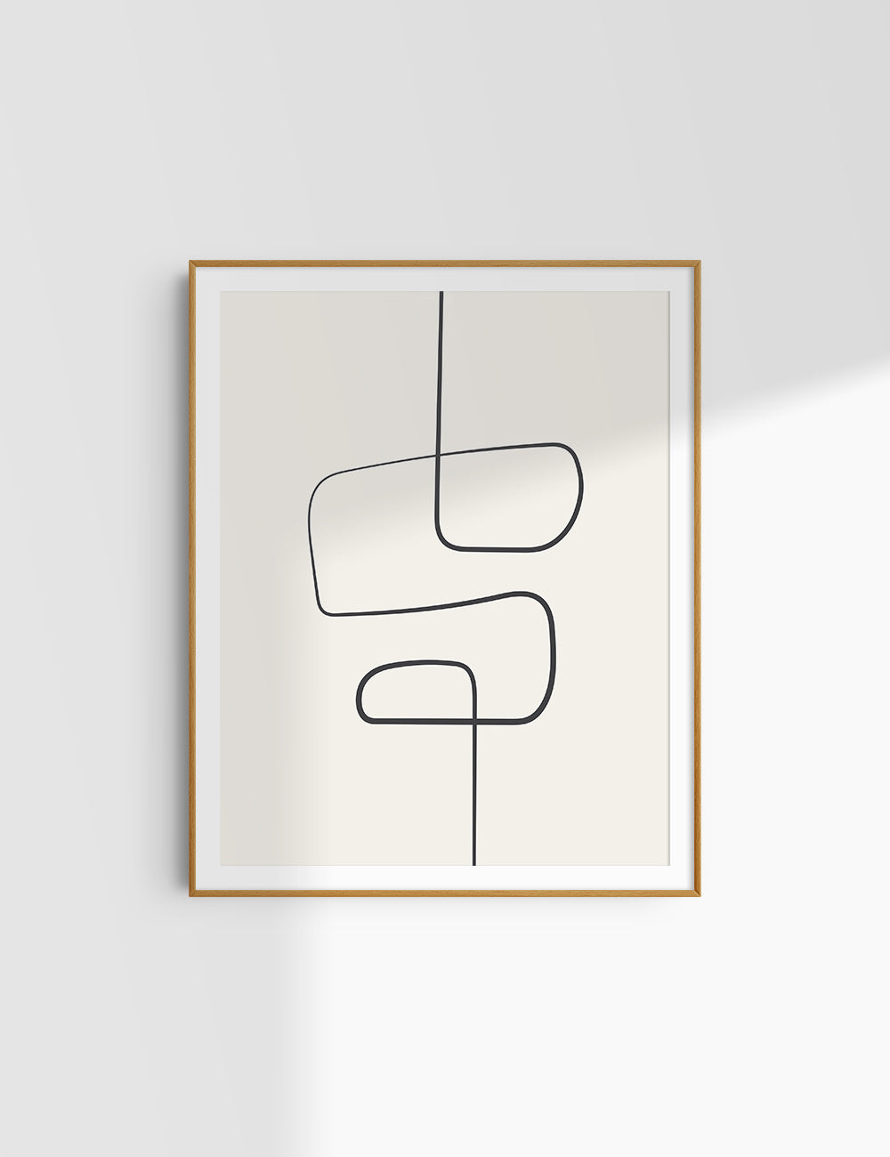 MINIMALIST, ABSTRACT ONE LINE ART. Beige and Black. Printable Wall Art Illustration.