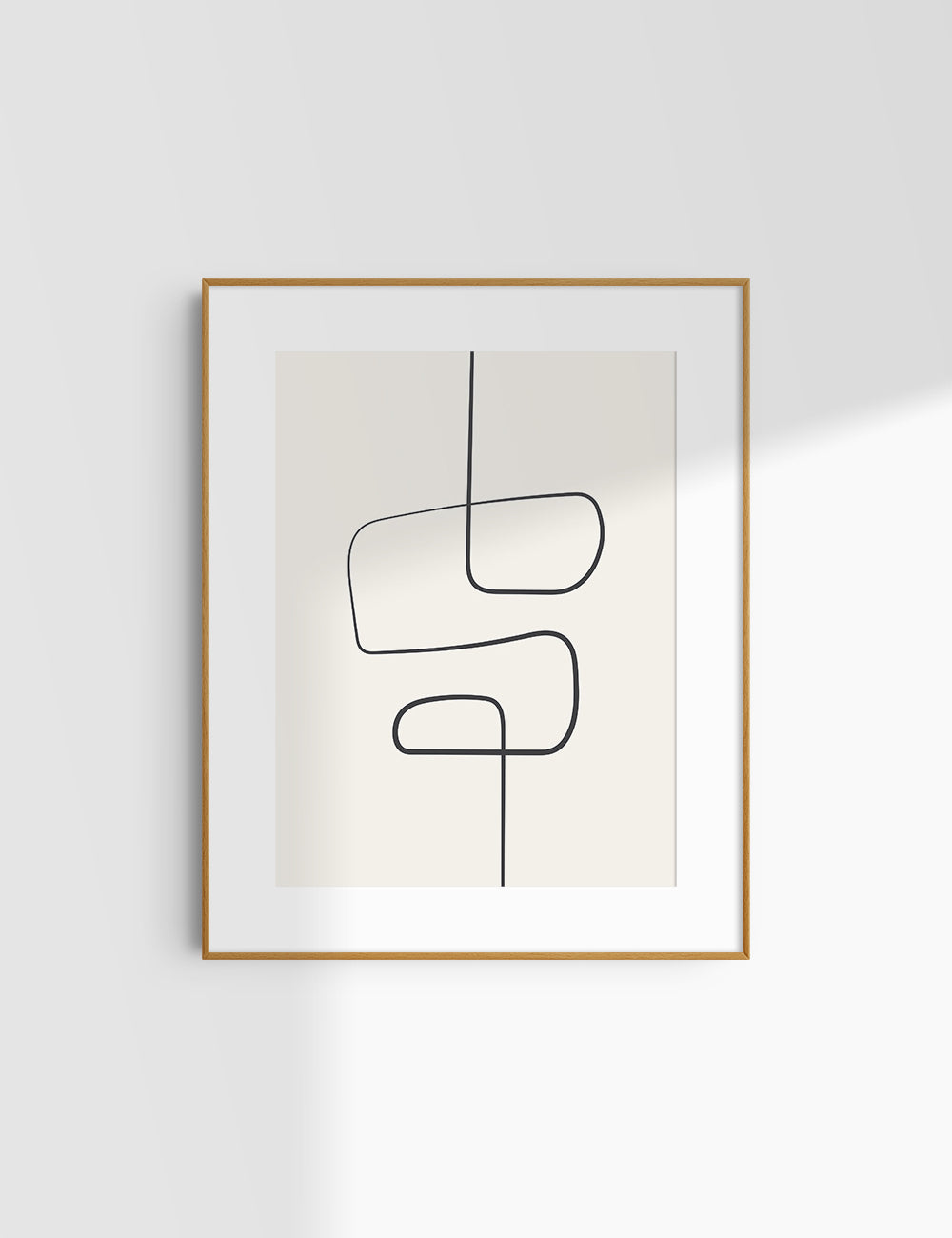 MINIMALIST, ABSTRACT ONE LINE ART. Beige and Black. Printable Wall Art Illustration.