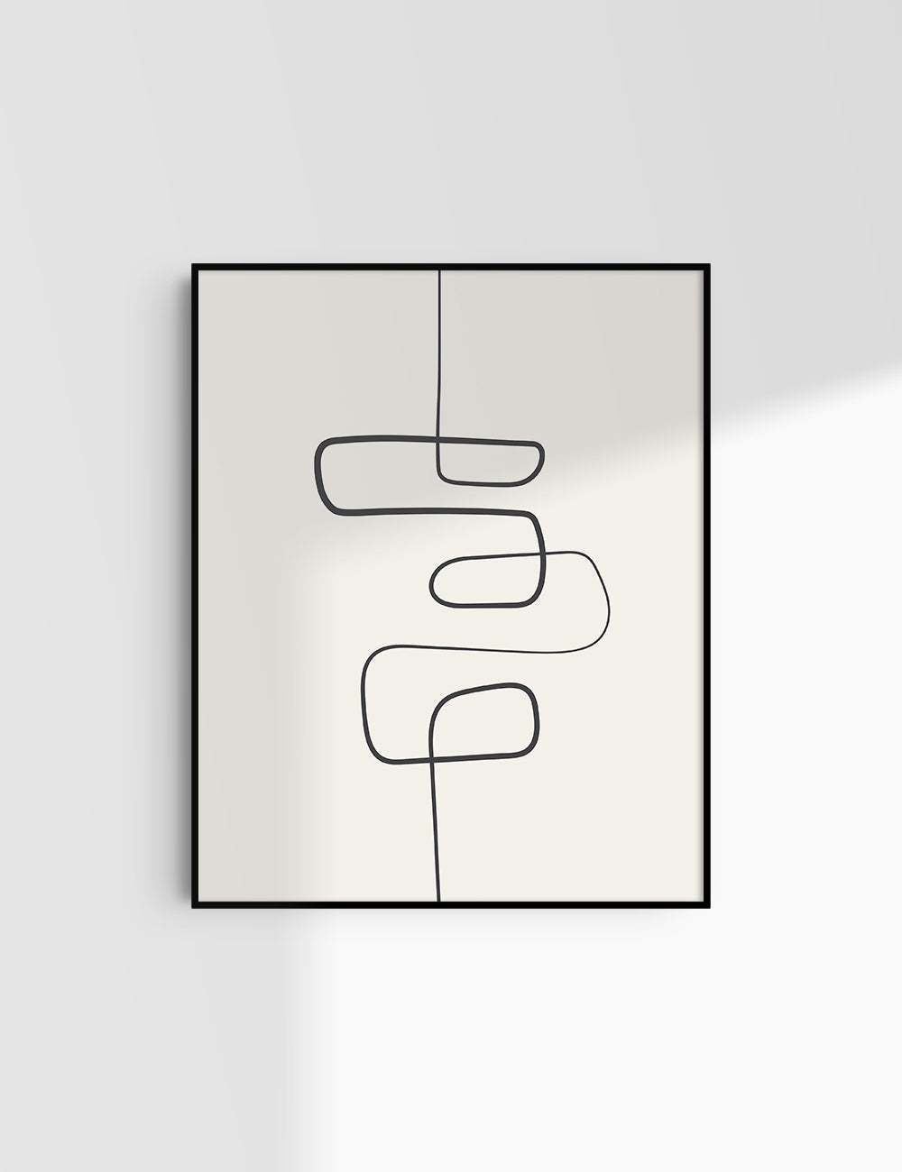 MINIMALIST, ABSTRACT ONE LINE ART. Beige and Black. Printable Wall Art Illustration.