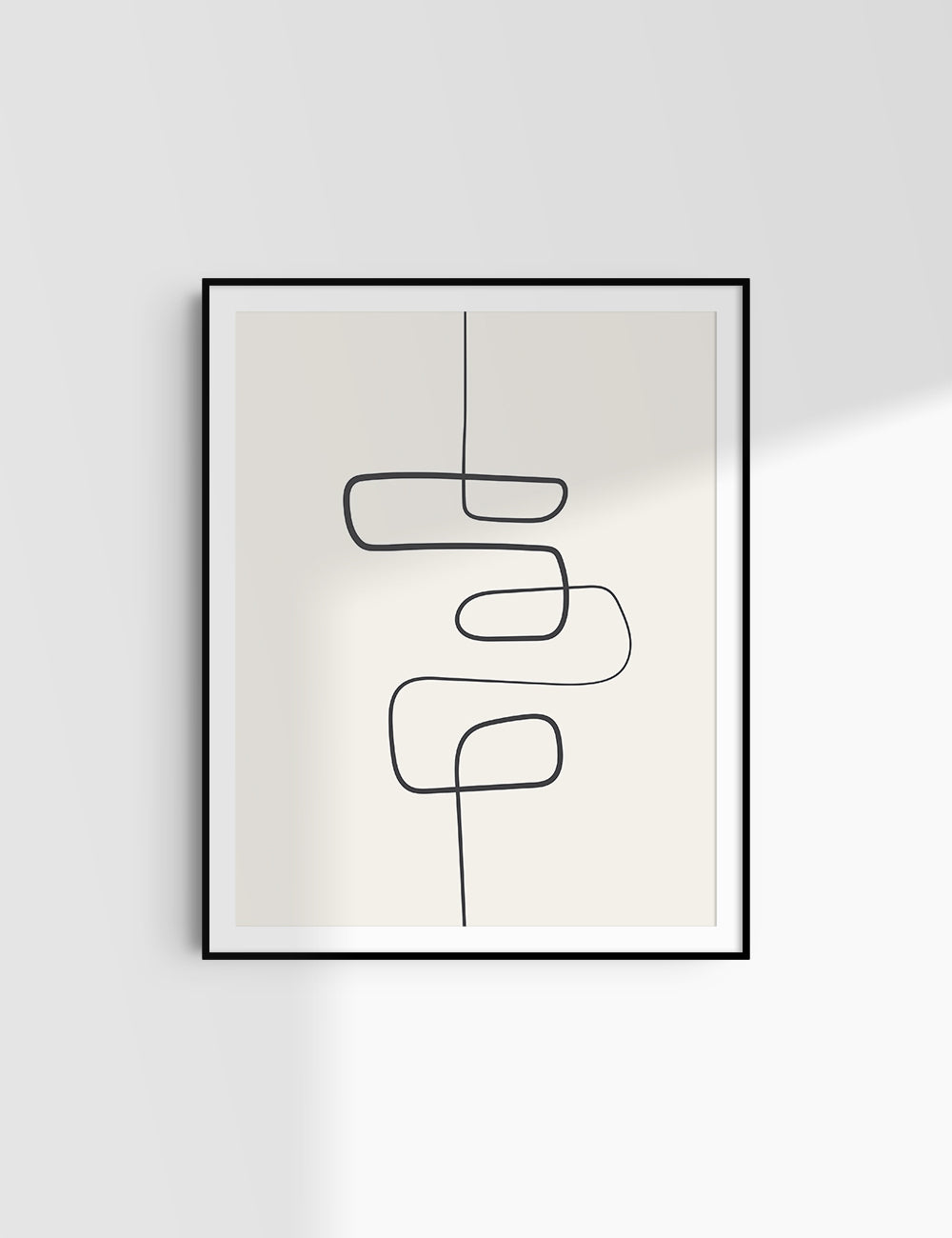 MINIMALIST, ABSTRACT ONE LINE ART. Beige and Black. Printable Wall Art Illustration.