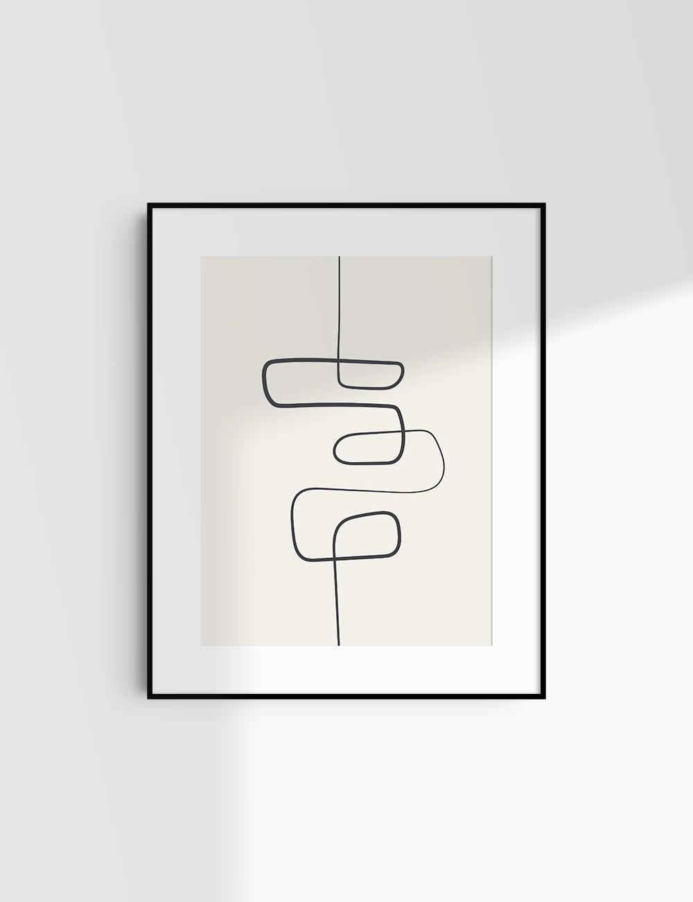 MINIMALIST, ABSTRACT ONE LINE ART. Beige and Black. Printable Wall Art Illustration.