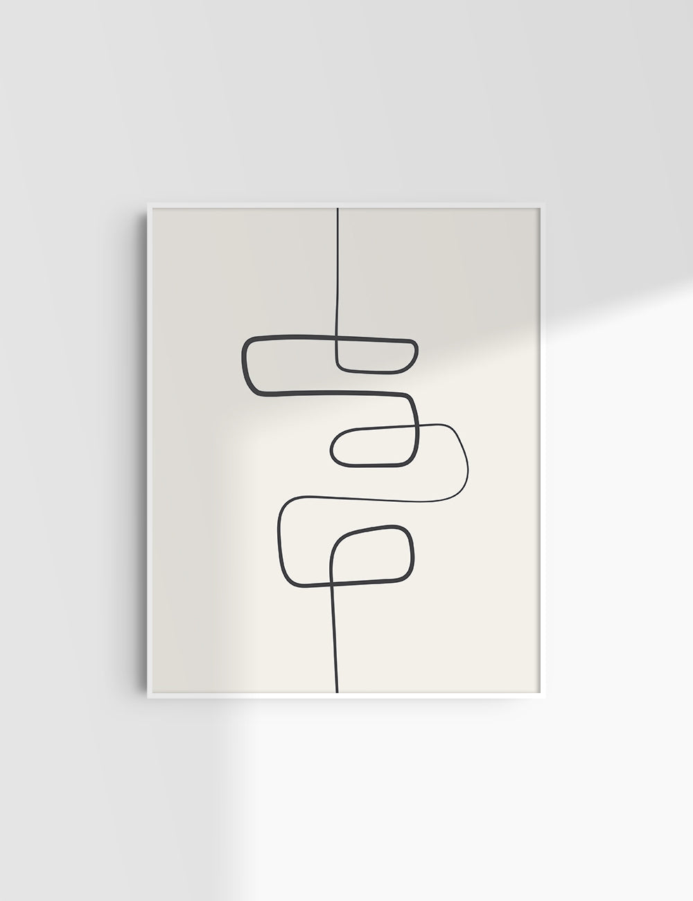 MINIMALIST, ABSTRACT ONE LINE ART. Beige and Black. Printable Wall Art Illustration.