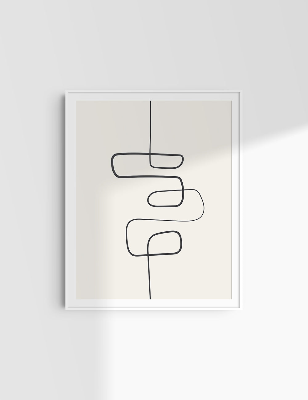 MINIMALIST, ABSTRACT ONE LINE ART. Beige and Black. Printable Wall Art Illustration.
