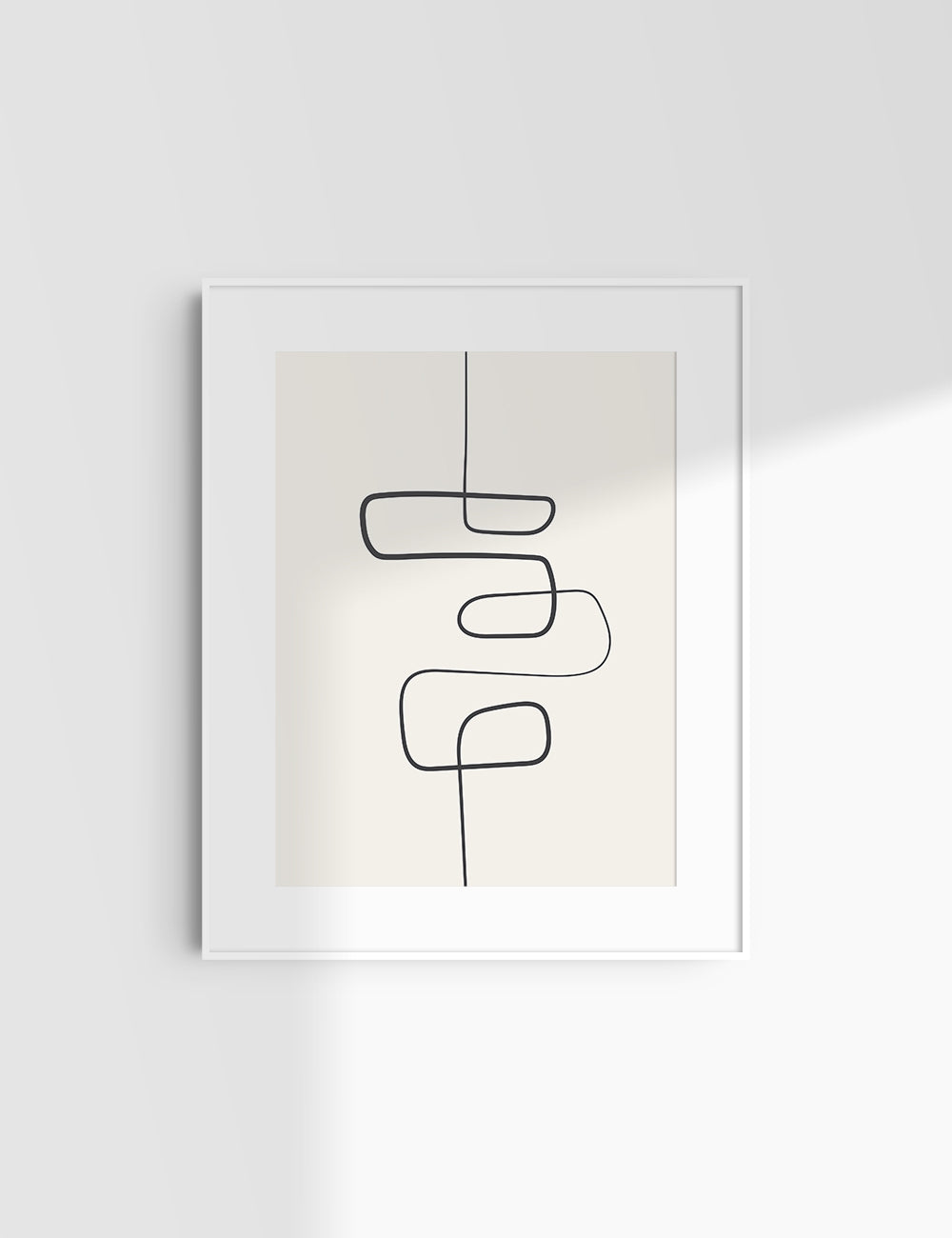 MINIMALIST, ABSTRACT ONE LINE ART. Beige and Black. Printable Wall Art Illustration.