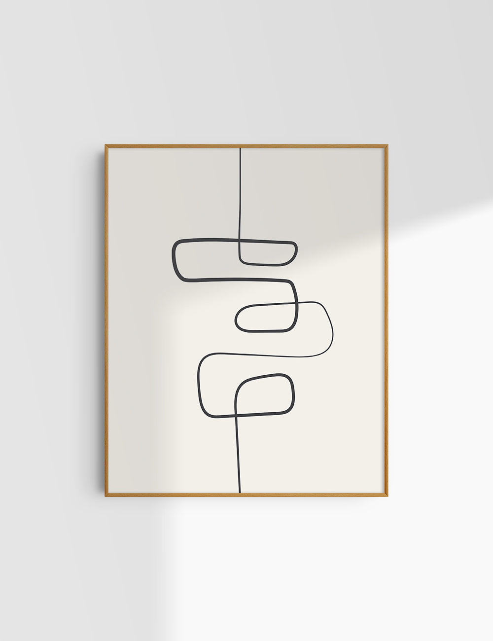 MINIMALIST, ABSTRACT ONE LINE ART. Beige and Black. Printable Wall Art Illustration.
