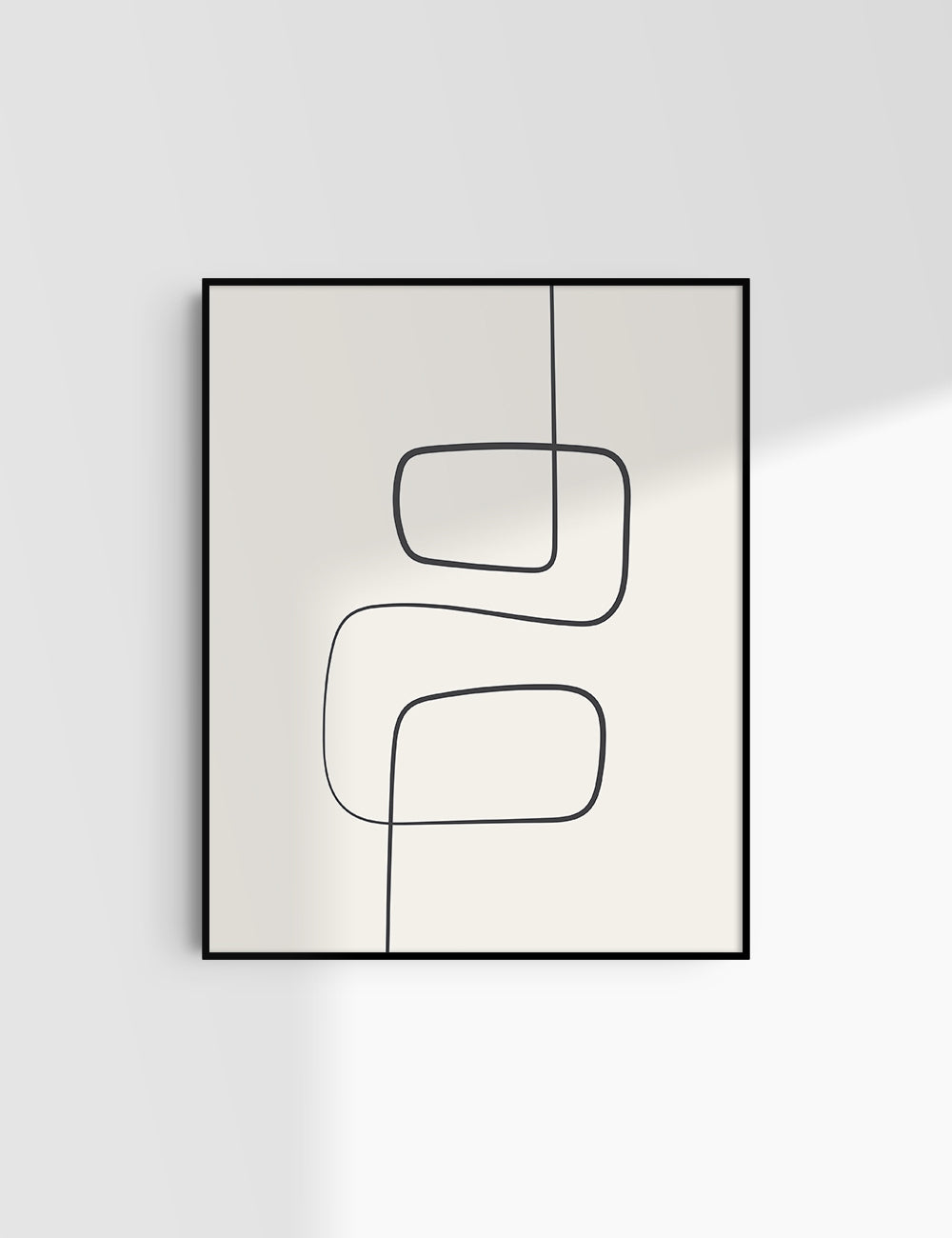 MINIMALIST, ABSTRACT ONE LINE ART. Beige and Black. Printable Wall Art Illustration.