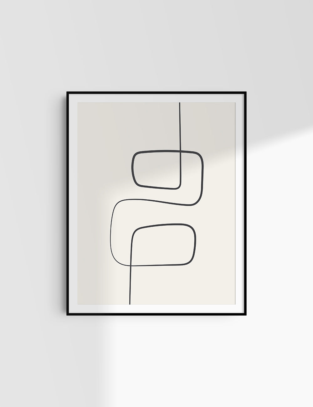 MINIMALIST, ABSTRACT ONE LINE ART. Beige and Black. Printable Wall Art Illustration.