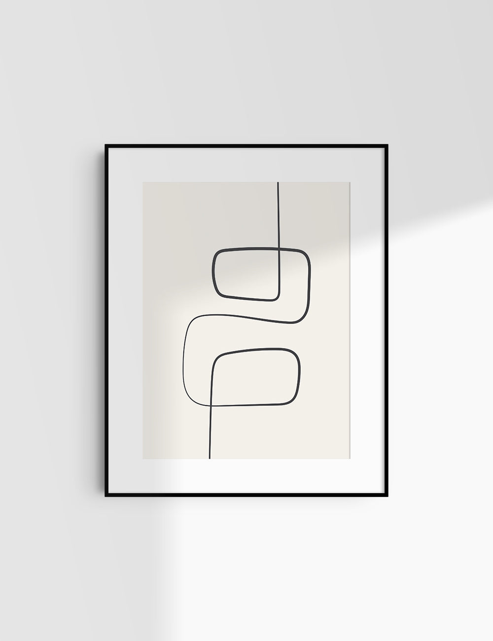 MINIMALIST, ABSTRACT ONE LINE ART. Beige and Black. Printable Wall Art Illustration.