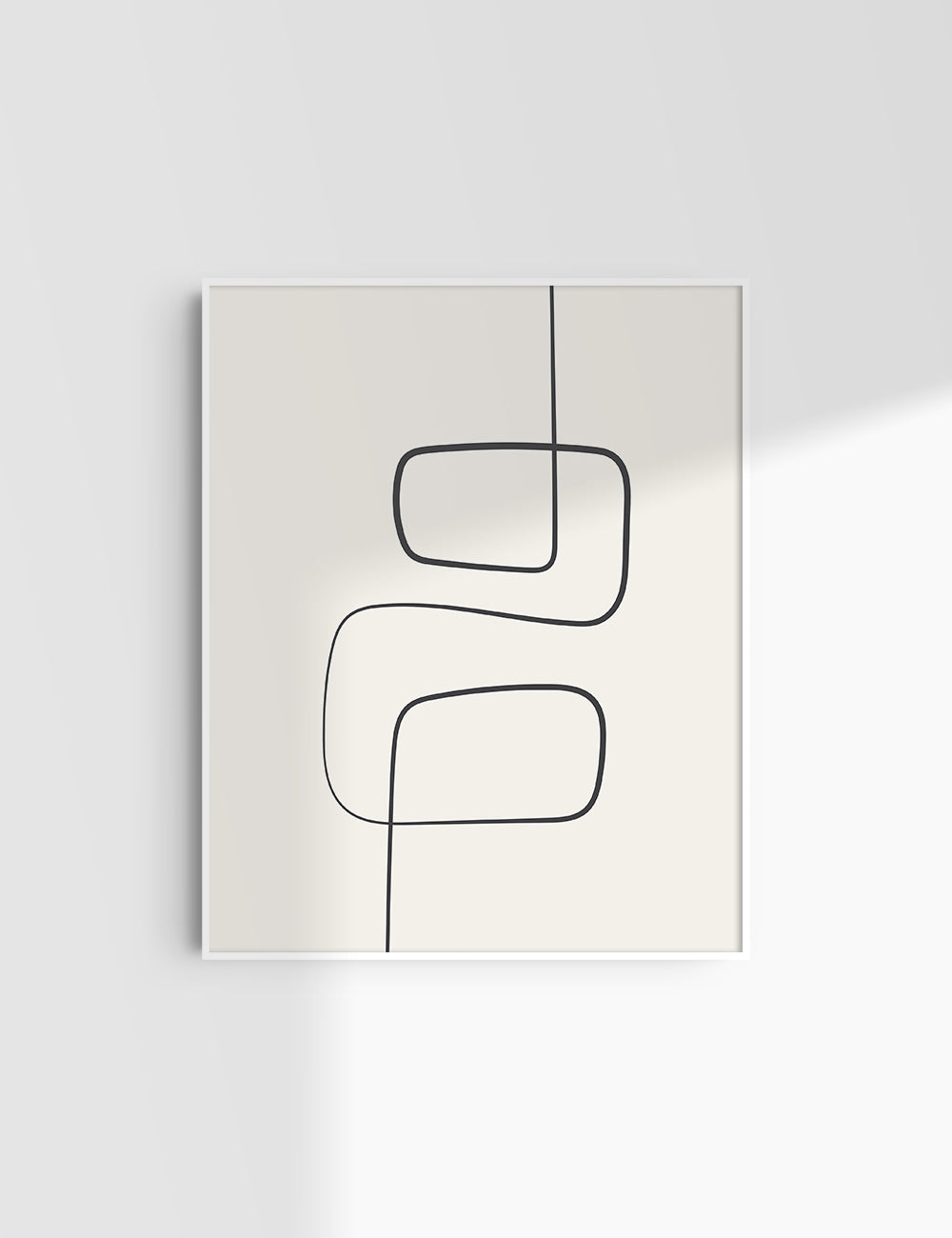 MINIMALIST, ABSTRACT ONE LINE ART. Beige and Black. Printable Wall Art Illustration.