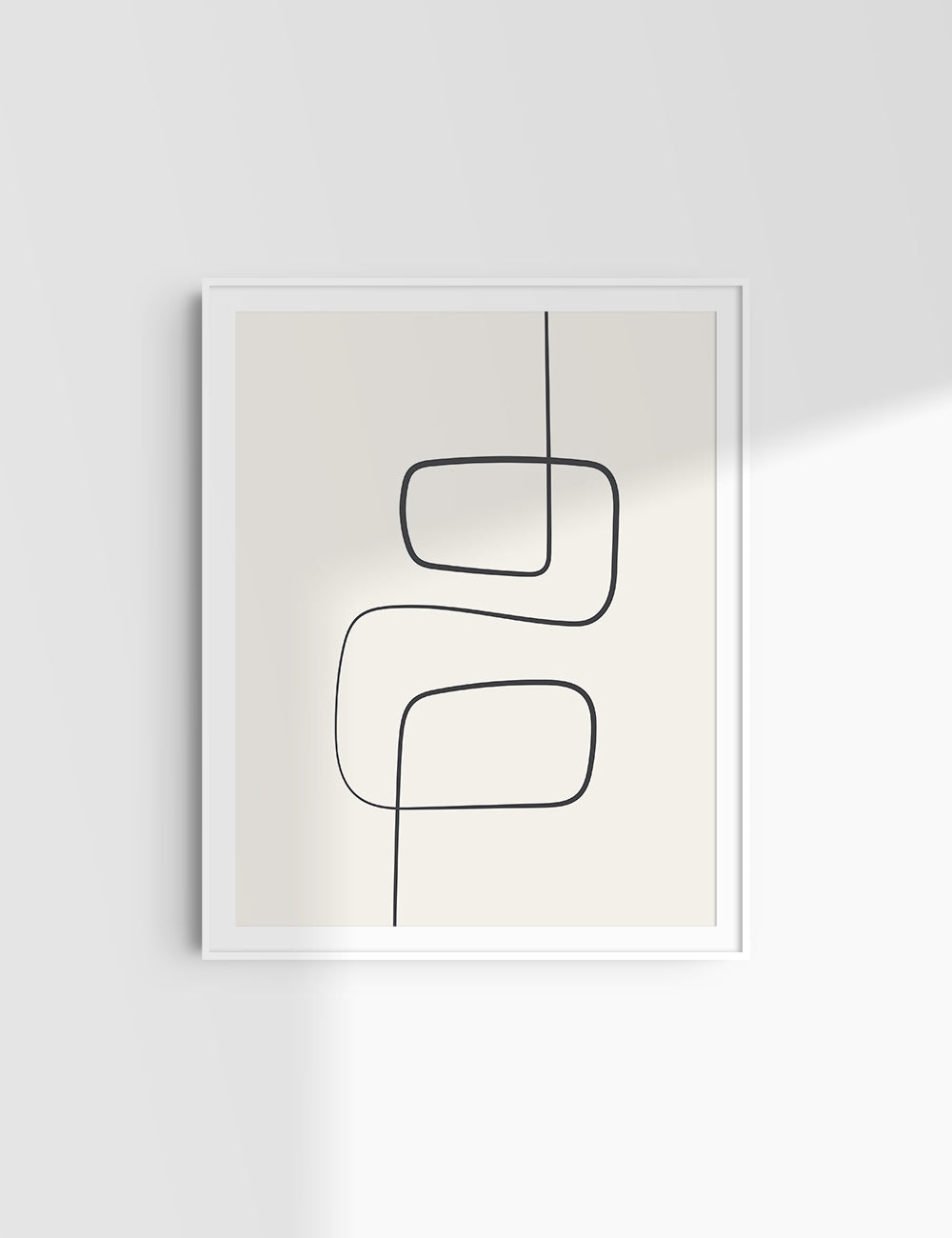 MINIMALIST, ABSTRACT ONE LINE ART. Beige and Black. Printable Wall Art Illustration.