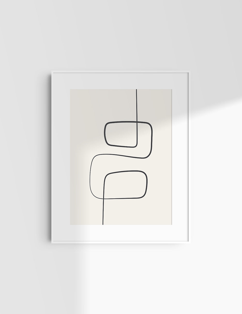 MINIMALIST, ABSTRACT ONE LINE ART. Beige and Black. Printable Wall Art Illustration.