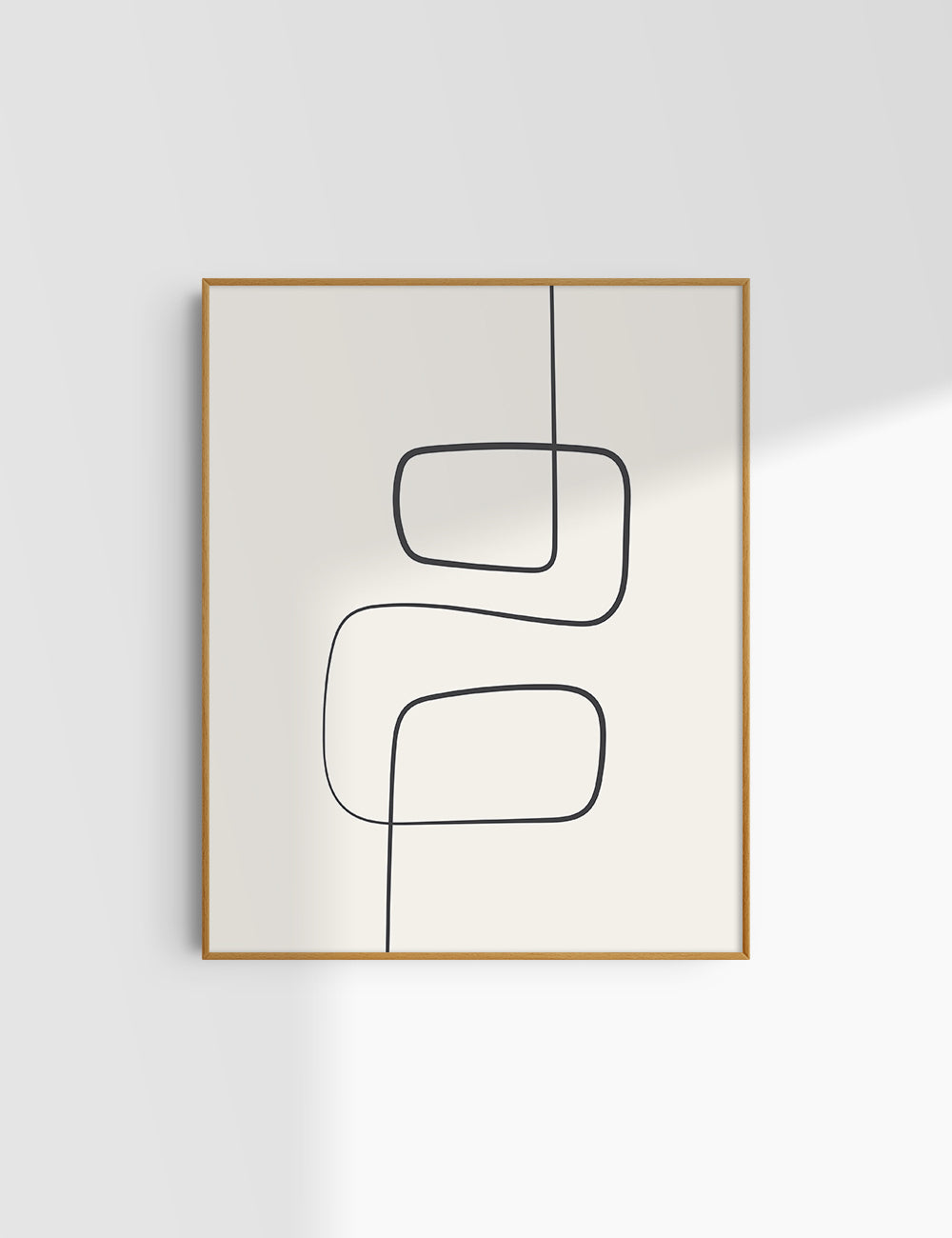 MINIMALIST, ABSTRACT ONE LINE ART. Beige and Black. Printable Wall Art Illustration.