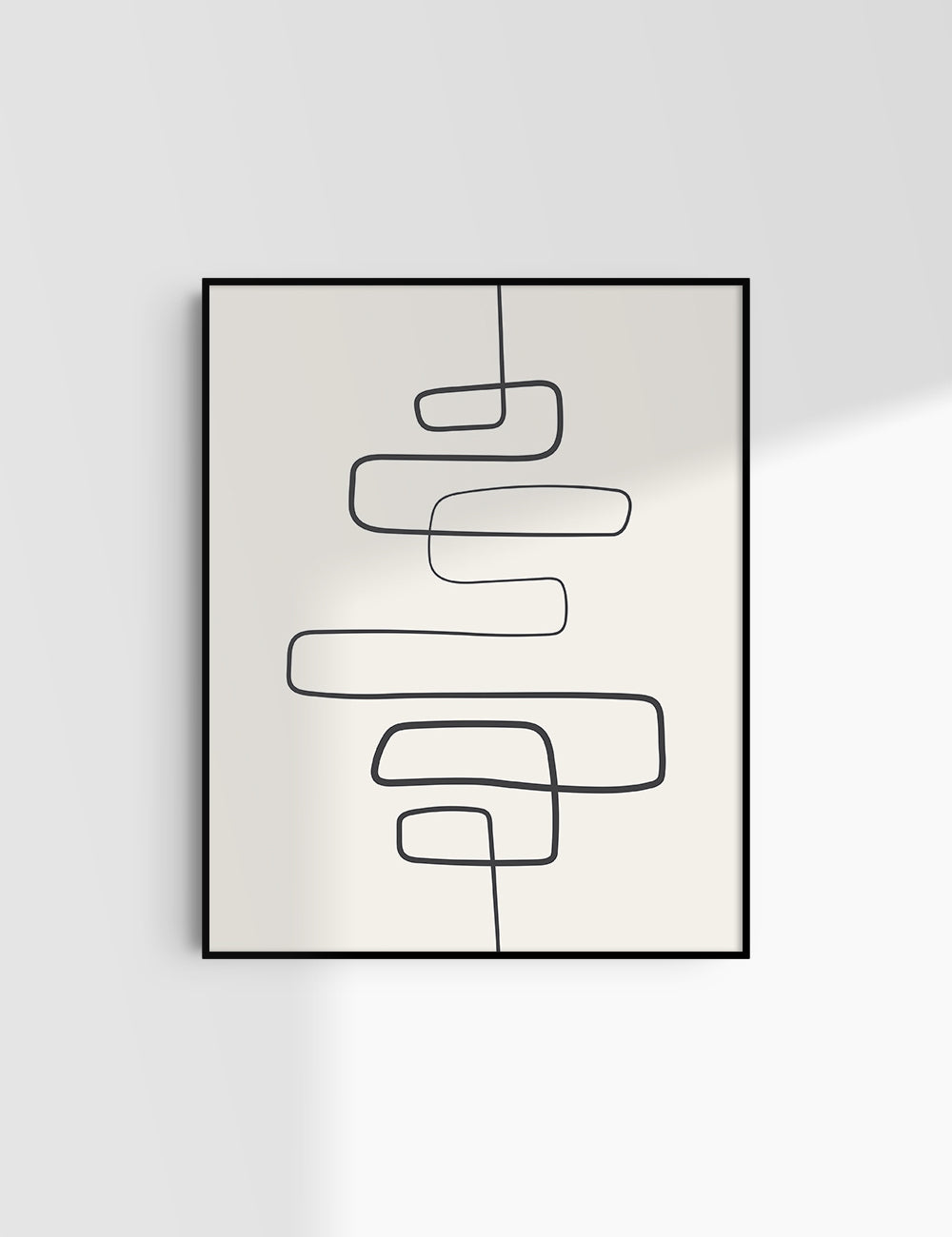 MINIMALIST, ABSTRACT ONE LINE ART. Beige and Black. Printable Wall Art Illustration.