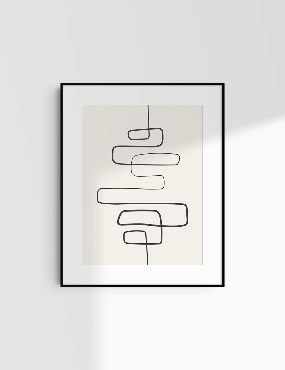 MINIMALIST, ABSTRACT ONE LINE ART. Beige and Black. Printable Wall Art Illustration.